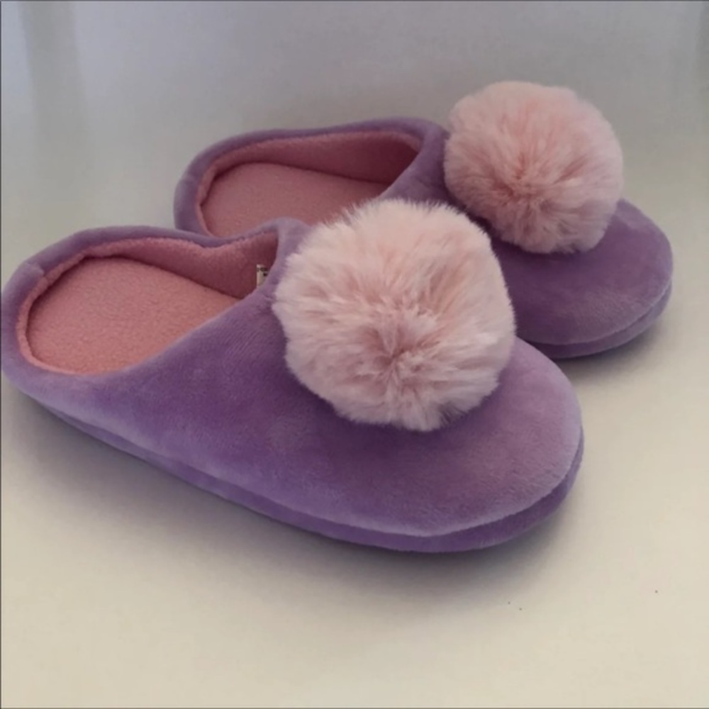 Wonder Nation‎ Slippers Girls 2-3 Pink-Purple Slip On/Off Pink Ball Topper New